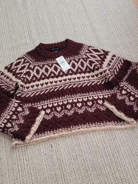 Sanctuary Maroon and Cream Fair Isle Crew Sweater MP